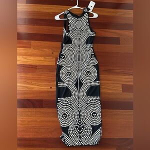 AKIRA Black and Silver Embellished Midi Dress